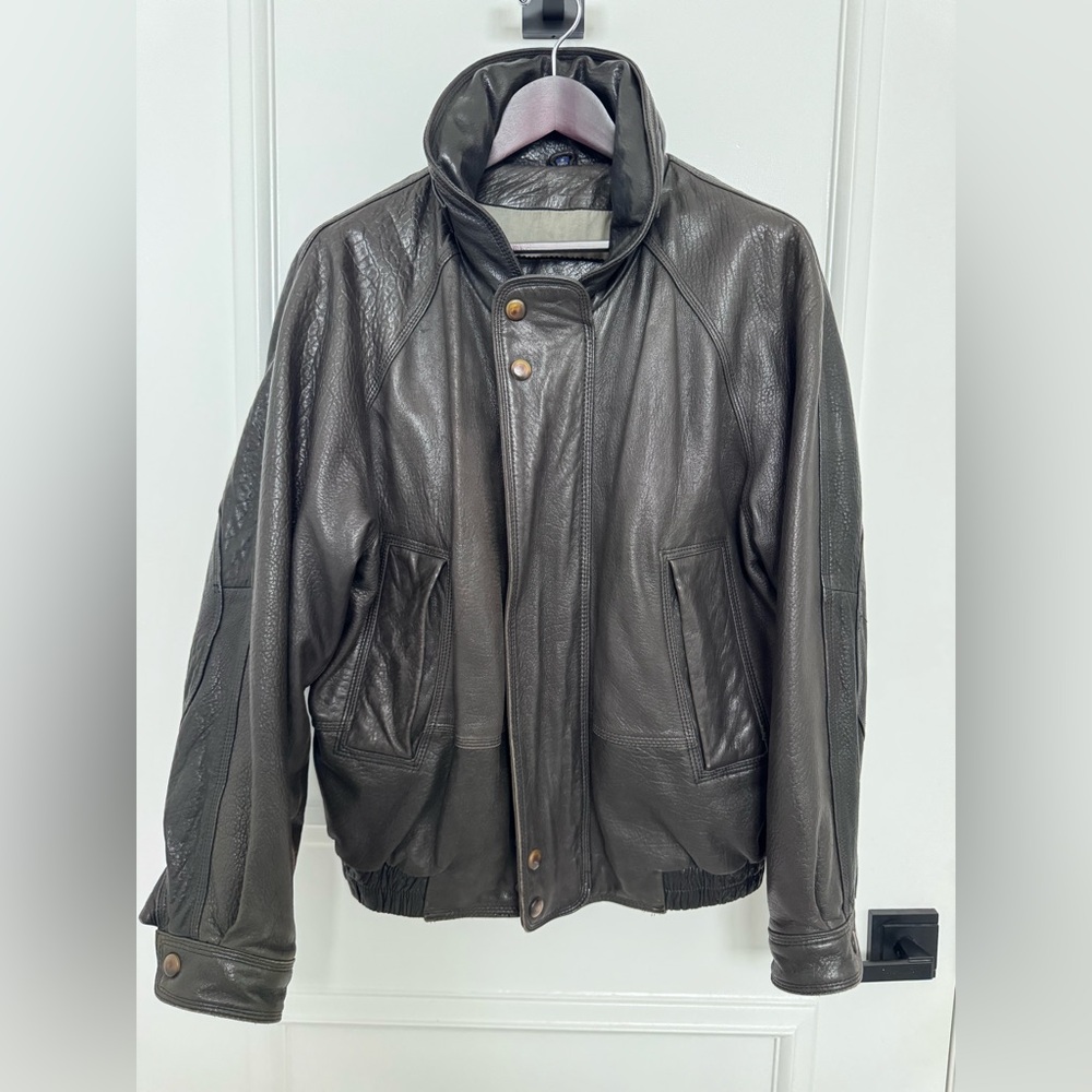 Nautica Men's vintage Dark Brown Leather Bomber Jacket